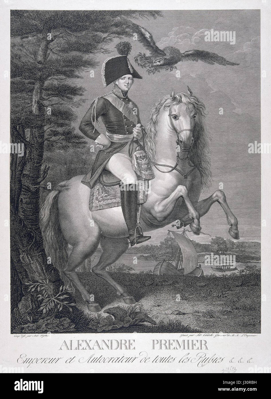 Alexander I of Russia at horse by S.Cardelli after A.Vighi (1810s) Stock Photo