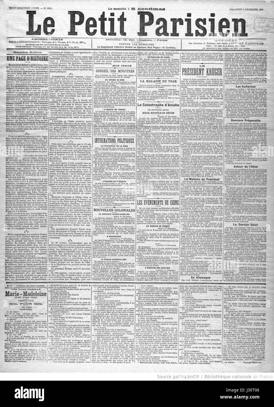 This historical newspaper image from 'Le Petit Parisien' depicts the ...