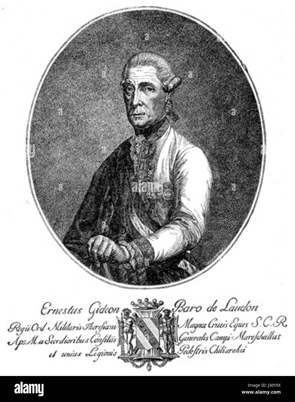 Baron Laudon was a prominent 18th-century Austrian field marshal, known for his military leadership during the Seven Years' War. He was recognized for his strategic skills and contributions to the Austrian Empire's military success. Stock Photo