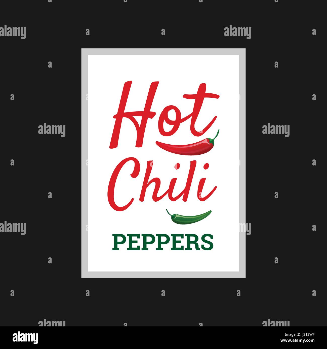 Hot Chili peppers, vector illustration. Poster with doodle red and green peppers. Bright cartoon design element for placard or cafe menu. Stock Vector