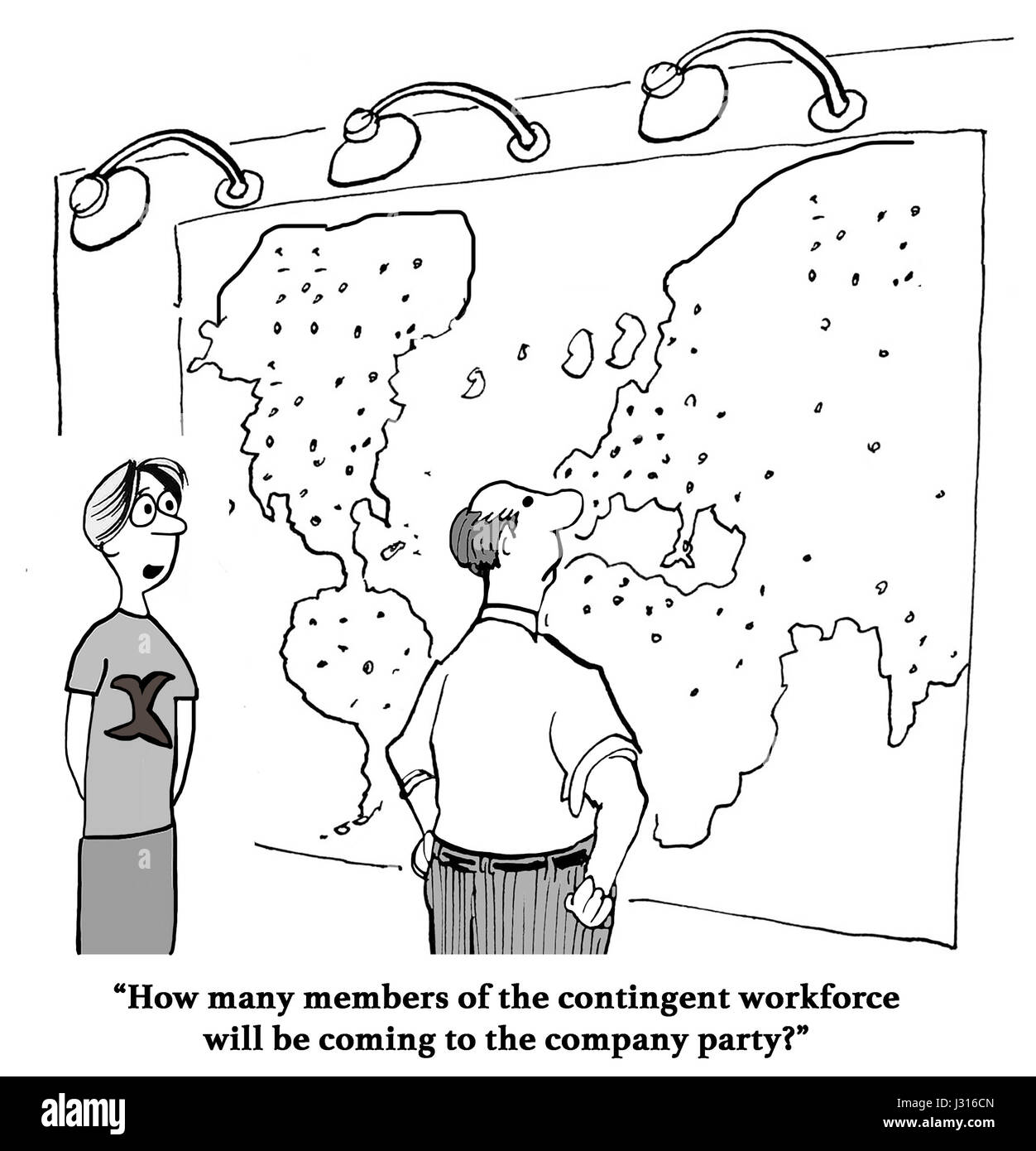 Business cartoon about a worldwide contingent workforce. Stock Photo