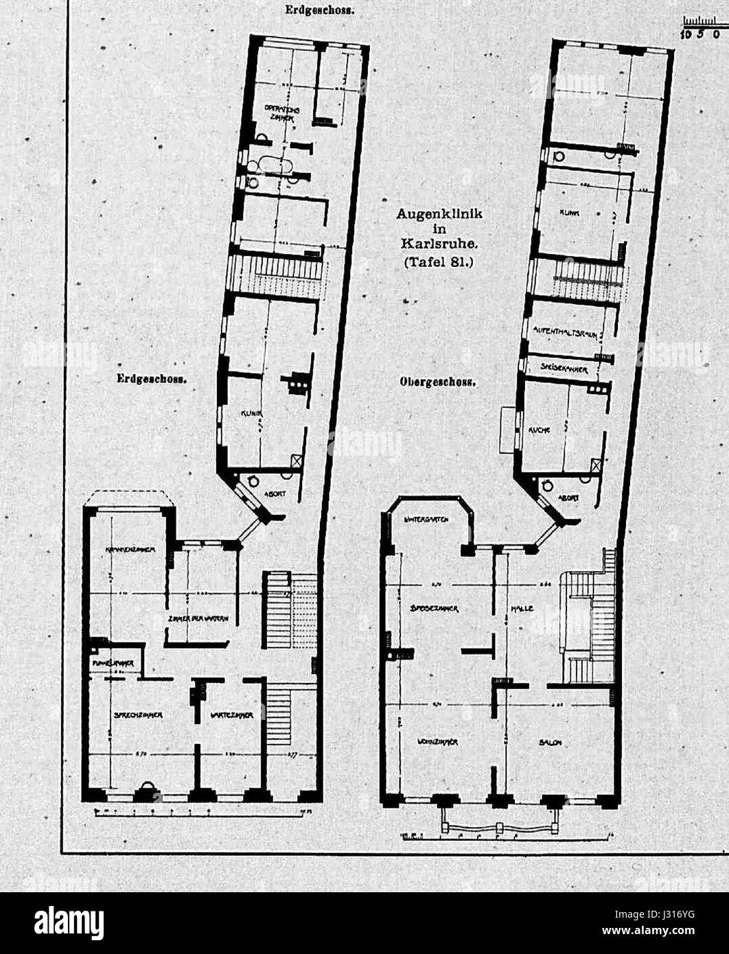 Augenklinik in Karlsruhe Stefanienstr. 66, Architekten Billing & Mallebrein Karlsruhe, Tafel 81 Grundriss Stock Photo