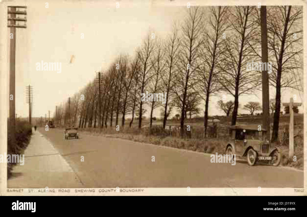 St Albans Road showing county boundary Stock Photo Alamy