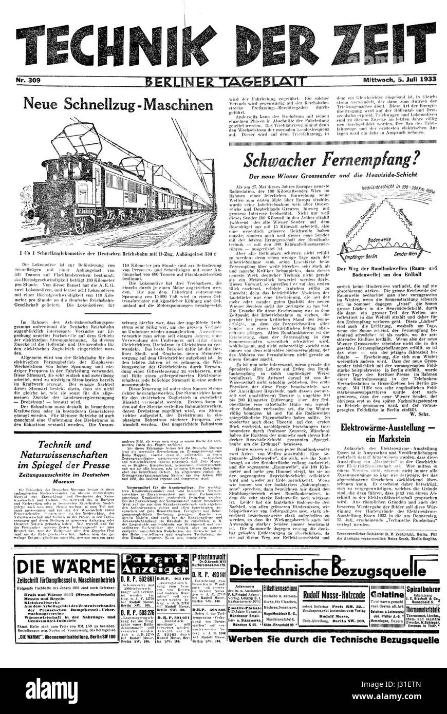 Beilage Technik der Zeit 1933-07-05 Stock Photo