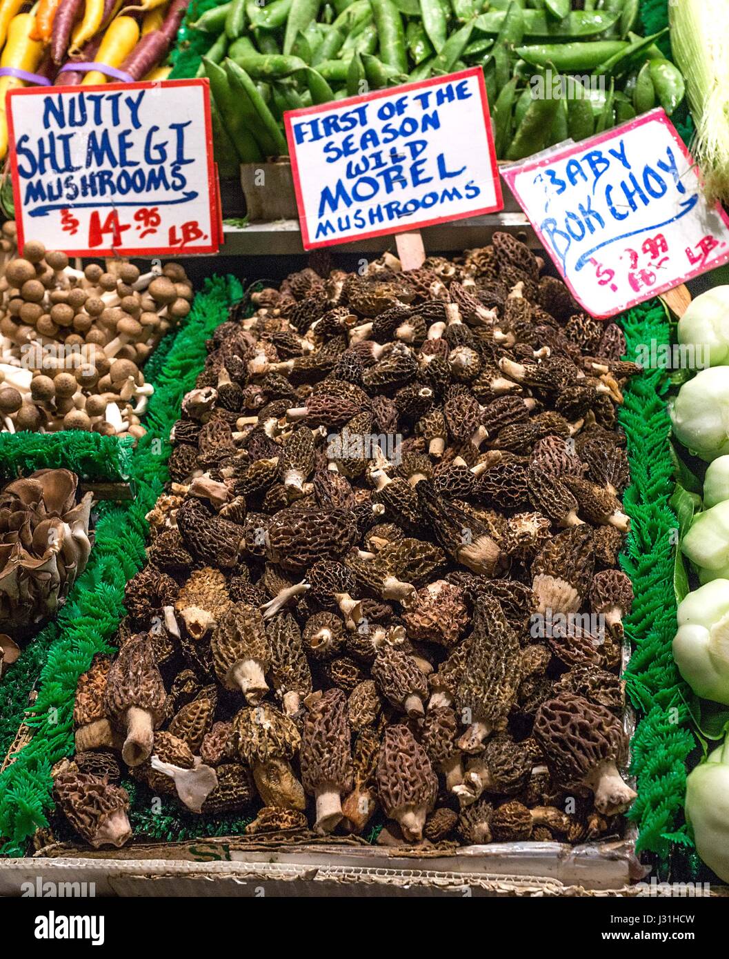 Wild Morel Mushrooms for sale in an outdoor market Stock Photo - Alamy
