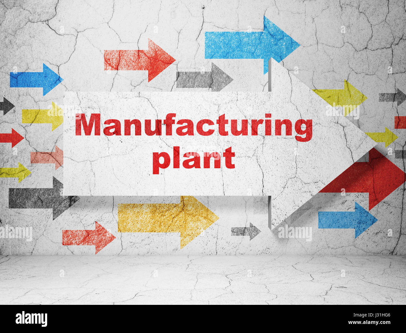 Factory Design Using Arrows Industry concept: arrow with Manufacturing Plant on grunge wall ...