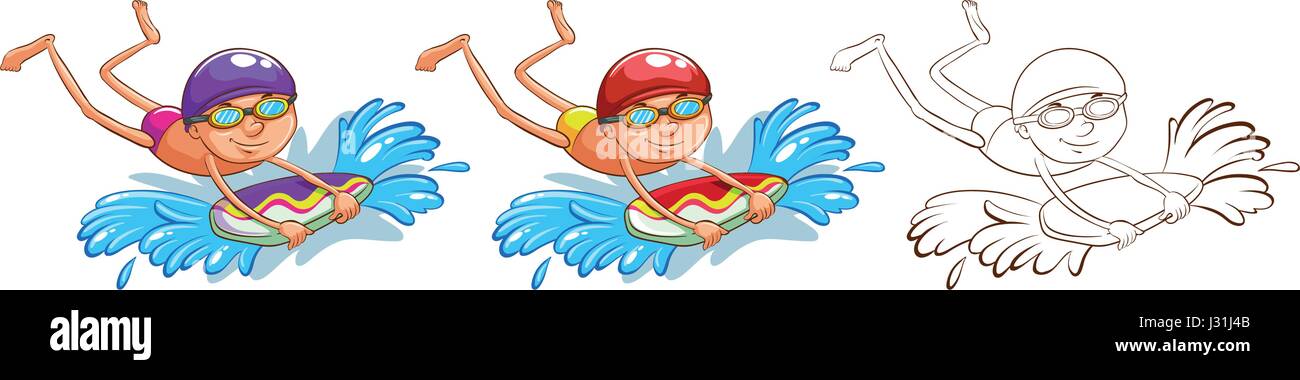 Doodle character for man on surfboard illustration Stock Vector Image ...