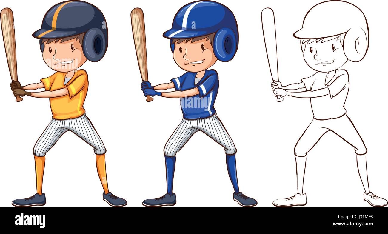 Doodle character for baseball player illustration Stock Vector