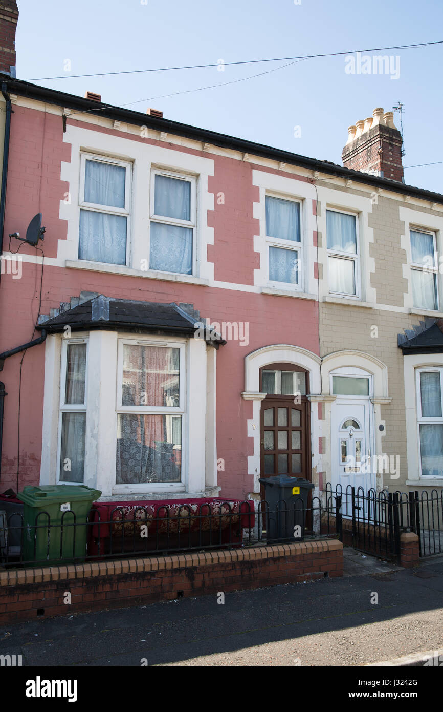 Cardiff, UK. 2nd May, 2017. The house in Rennie Street in the Riverside area of Cardiff where Samata Ullah lived. Samata Ullah, 34, who admitted to being a member of Islamic State, to terrorist training, to preparing terrorist acts and to possessing articles for terrorist purposes, has today been jailed for eight years at the Old Bailey. He had used a USB cufflink containing a Linux operating system to conceal extremist data. Stock Photo
