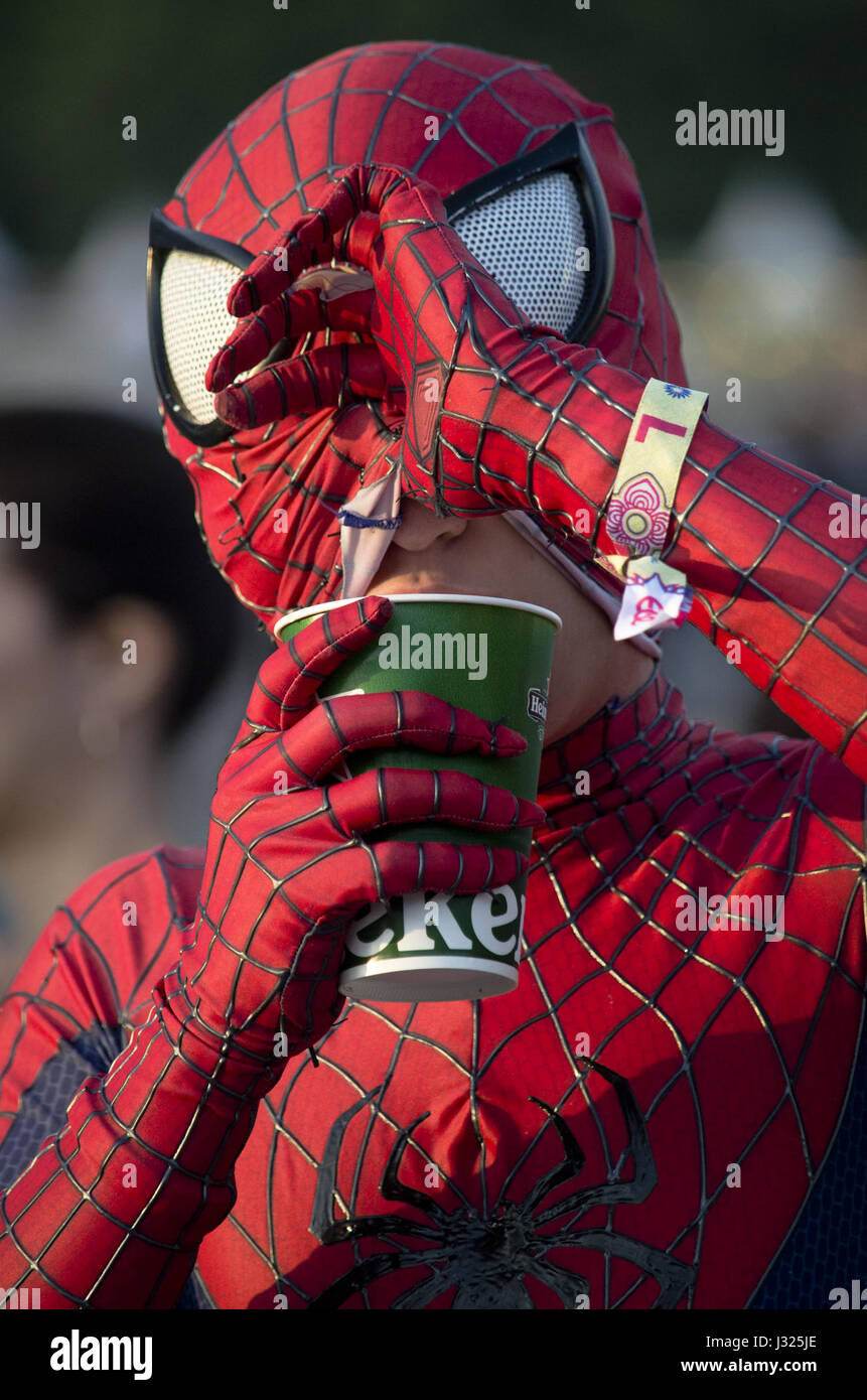 Tokyo Japan 30th Apr 17 A Man Dress Up In Spider Man Costume Takes A Sip Of His Drink During The Edc Japan On Sunday April 30 17 Photo By Ramiro Agustin Vargas Tokyo Japan 30th Apr 17 A Man Dress Up In Spider Man Costume Takes A Sip Of His Drink During The Edc Japan On Sunday April 30 17 Photo By Ramiro Agustin Vargas