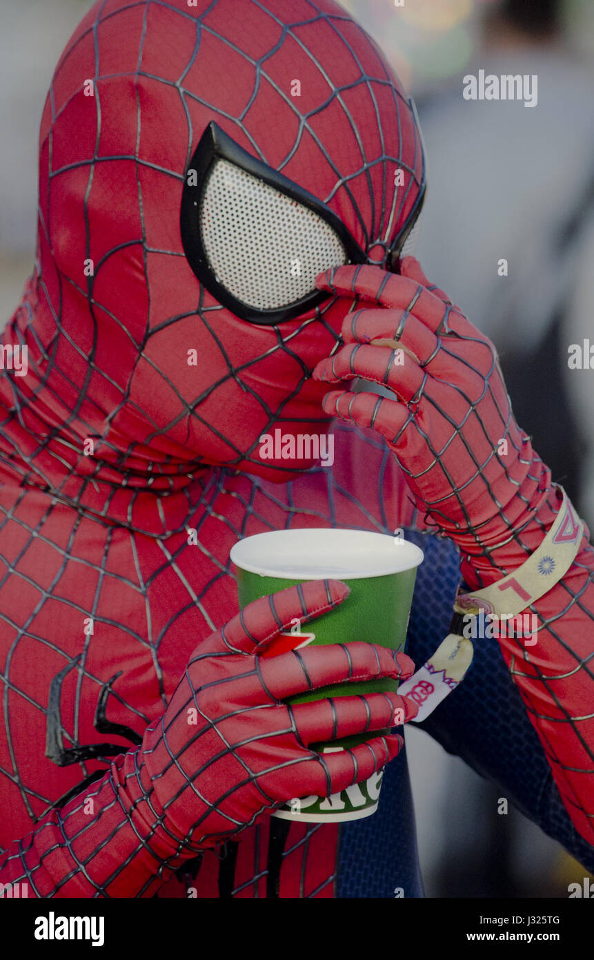 Tokyo Japan 30th Apr 17 A Man Dress Up In Spider Man Costume Takes A Sip Of His Drink During The Edc Japan On Sunday April 30 17 Photo By Ramiro Agustin Vargas Tokyo Japan 30th Apr 17 A Man Dress Up In Spider Man Costume Takes A Sip Of His Drink During The Edc Japan On Sunday April 30 17 Photo By Ramiro Agustin Vargas