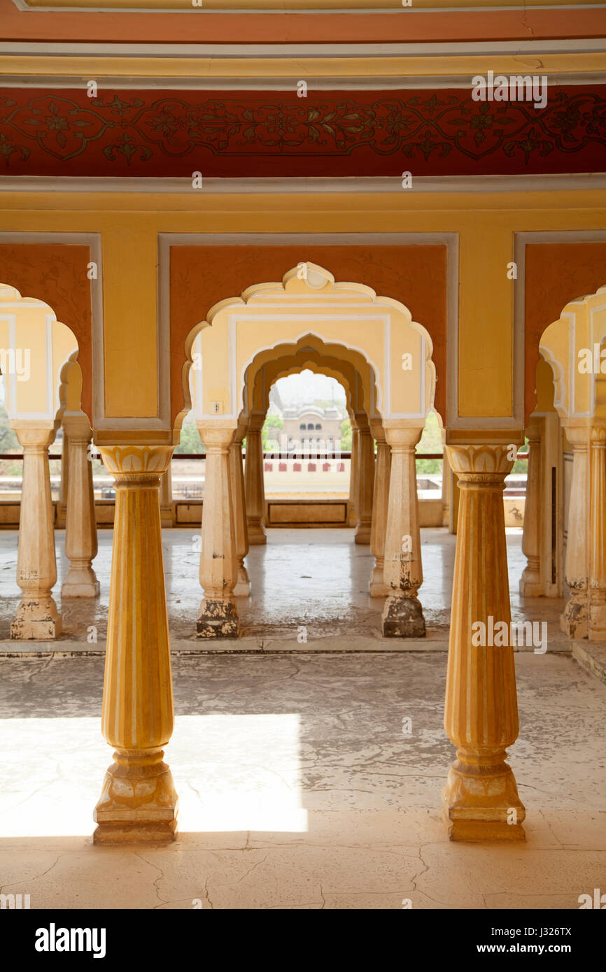 Hall on one of the upper stories of the Chandra Mahal at the City Palace in Jaipur, Rajasthan. Stock Photo