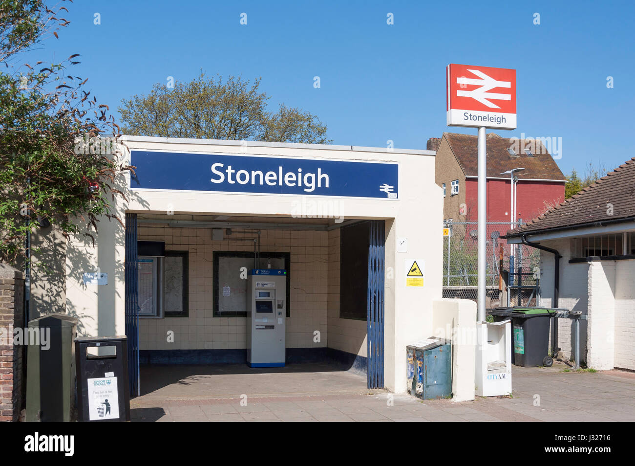 Entrance to Stoneleigh Railway Station, Stoneleigh, Surrey, England