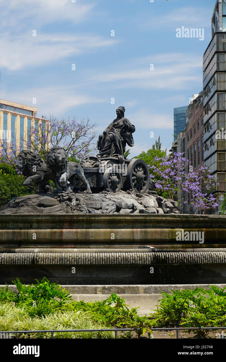 The Cibeles Fountain in traffic circle in Mexico City, Mexico Stock Photo