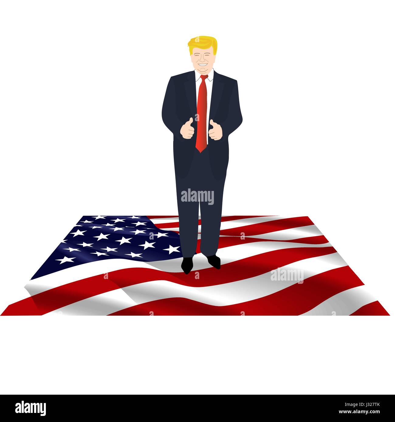 The President of America standing on a large American flag Stock Vector
