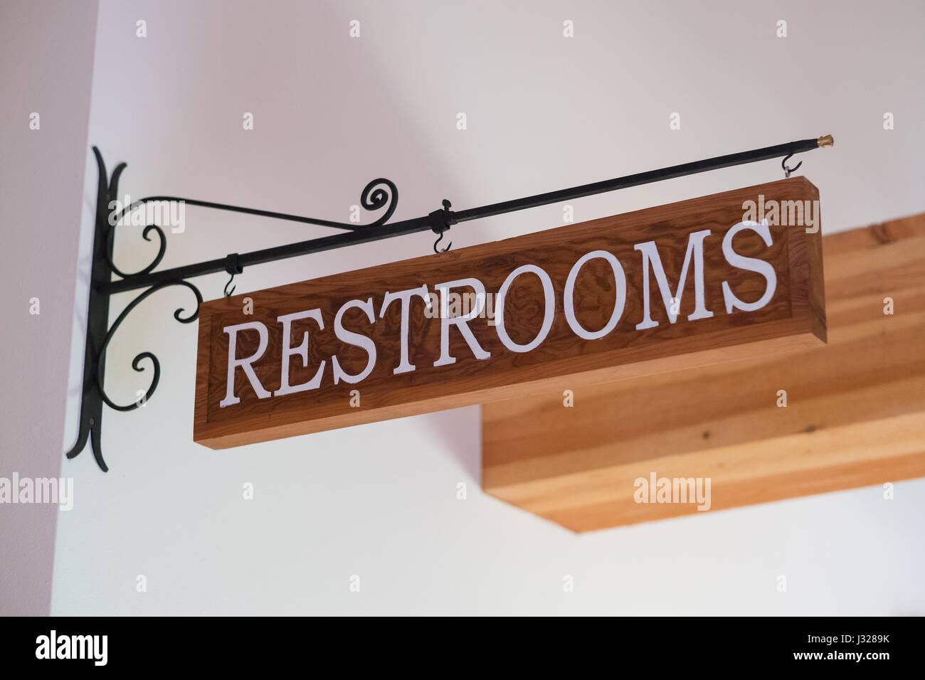Restrooms Sign at Wedding Venue Stock Photo