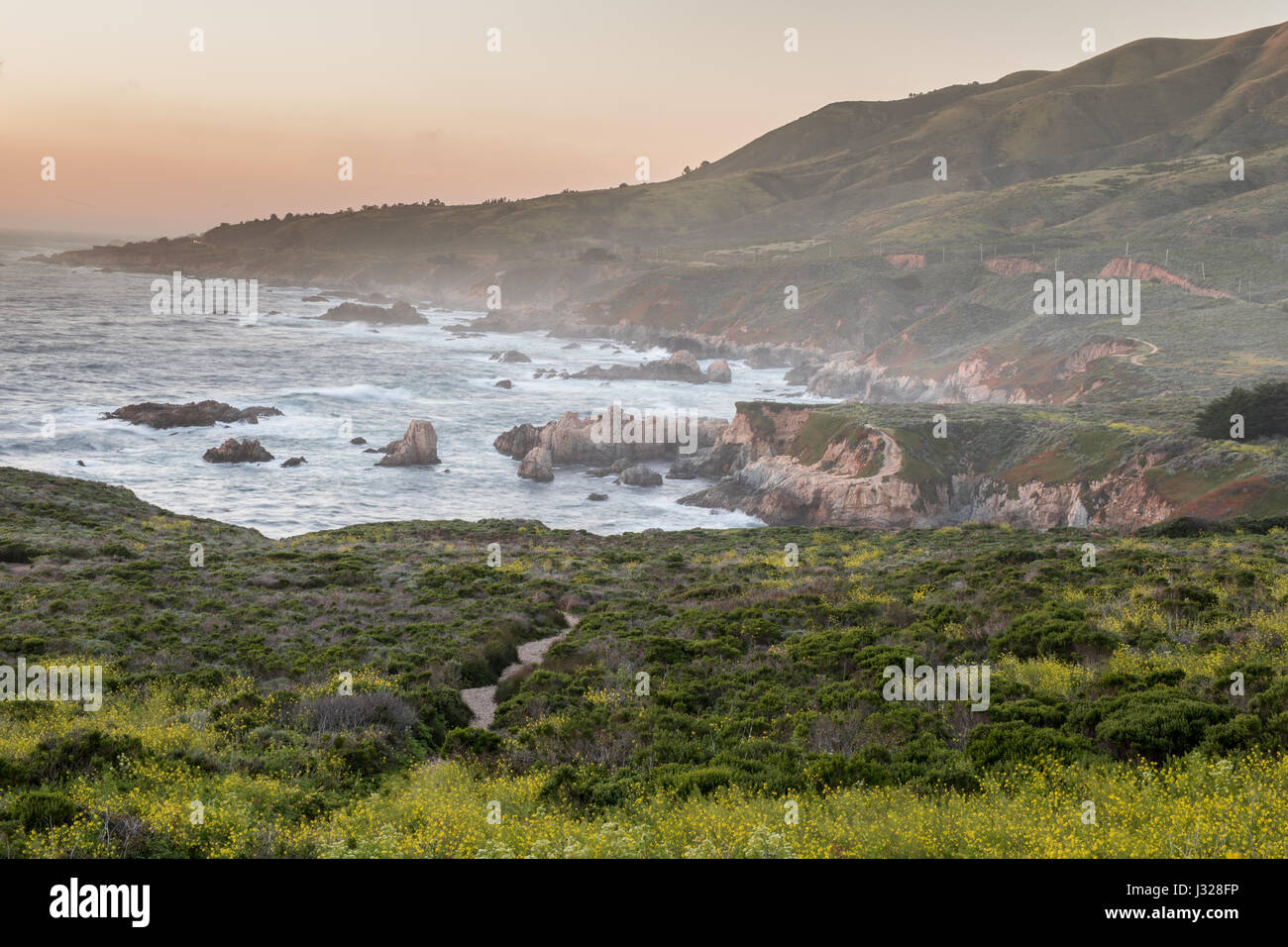 Rugged Coastline Sunset of Carmel-By-The-Sea. Stock Photo