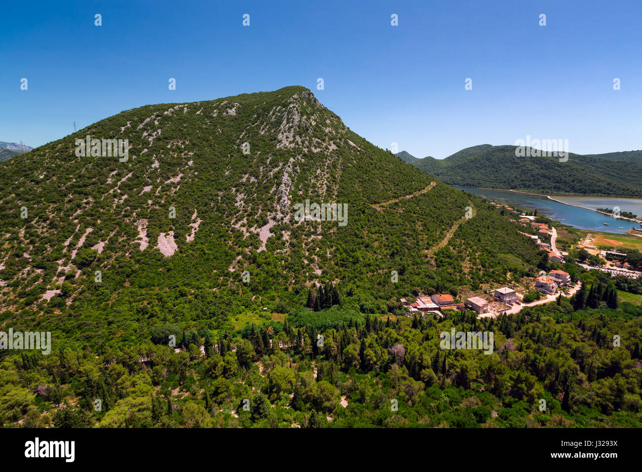 Aerial View of Ston and Surrounding Hills, Dalmatia, Croatia Stock Photo