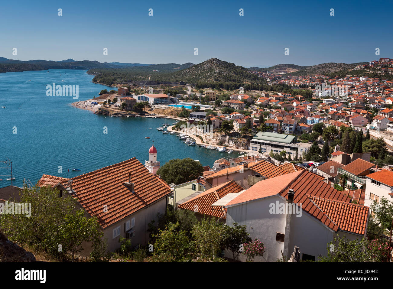 Aerial View of Sibenik on Summer Day, Croatia Stock Photo