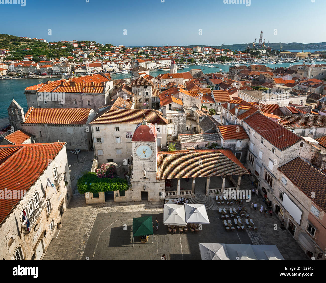 Aerial View on Trogir and it's Main Square from Cathedral of Saint Lawrence, Croatia Stock Photo
