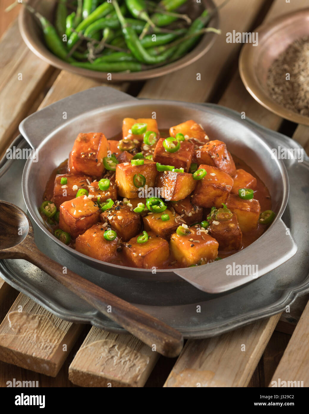 Chilli paneer. Spicy Indo chinese starter. India Food Stock Photo