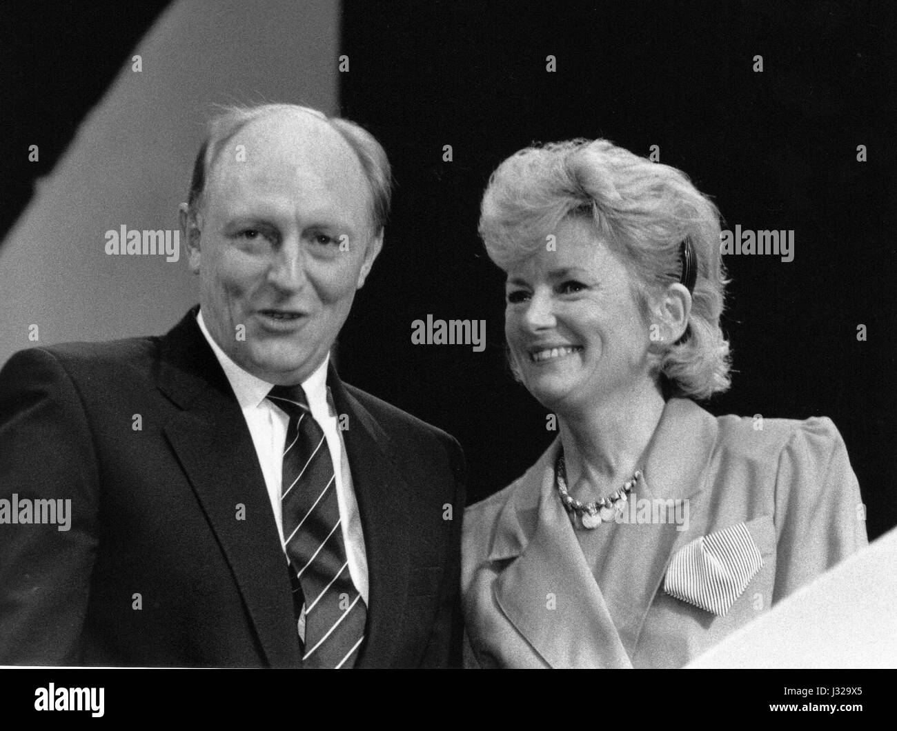 Neil Kinnock, Labour party Leader and his wife Glenys stand on the platform at the party conference in Brighton, England on October 5, 1989. Stock Photo