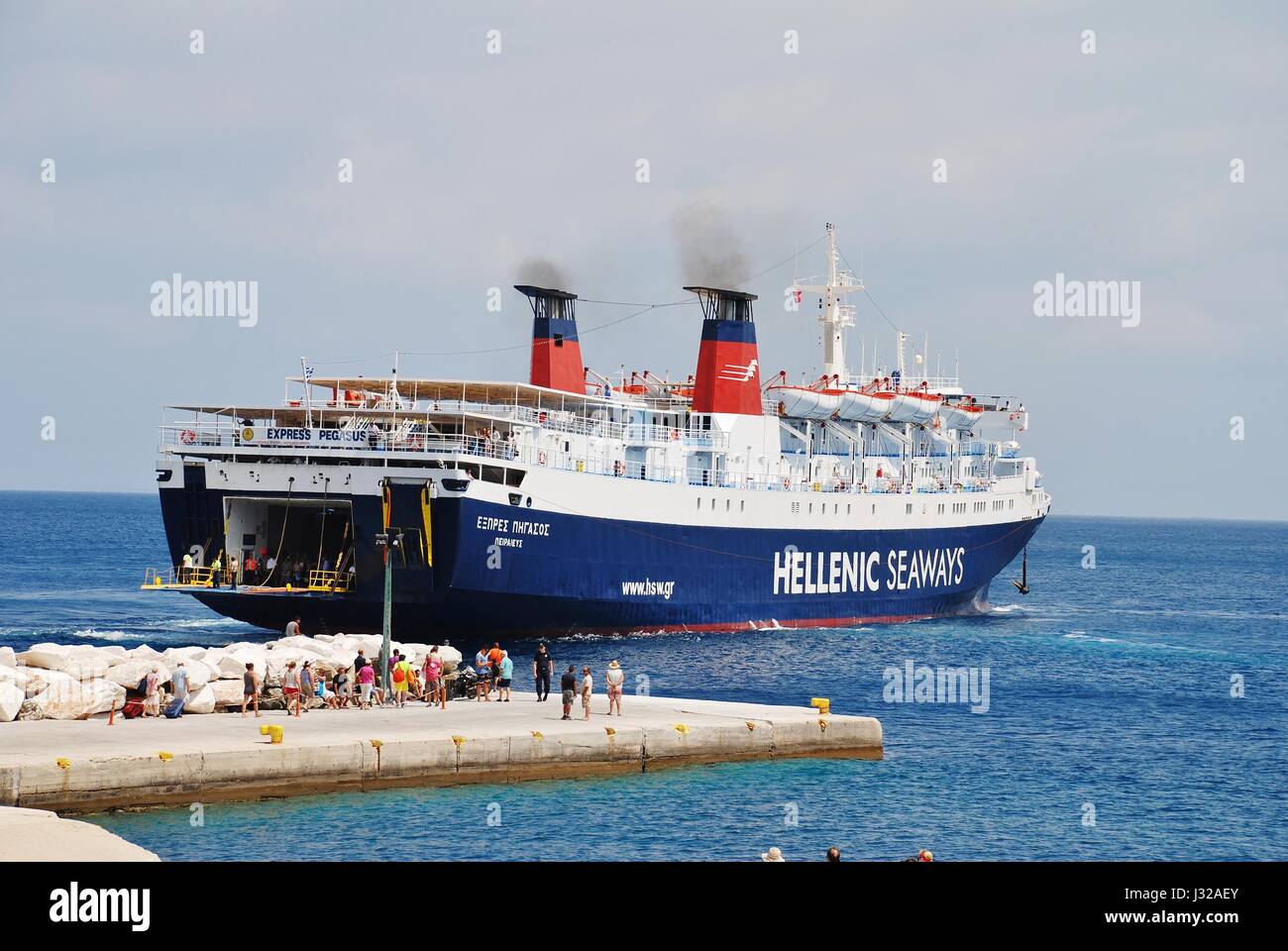 Hellenic Seaways ferry Express Pegasus docking at Patitiri harbour on the Greek island of Alonissos on June 27, 2013. Stock Photo