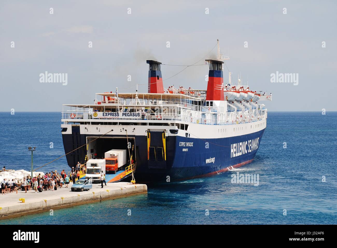 Hellenic Seaways ferry boat Express Pegasus docked at Patitiri harbour on the Greek island of Alonissos on June 27, 2013. Stock Photo