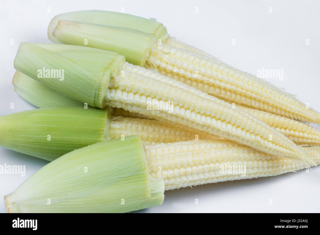 Baby corn on white background Stock Photo