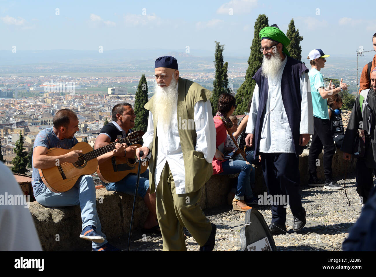 Shaykh Hisham Kabbani prominent Lebanese-American Sufi Muslim in Granada Spain and Hajjah Naziha Adil and family and friends . Stock Photo