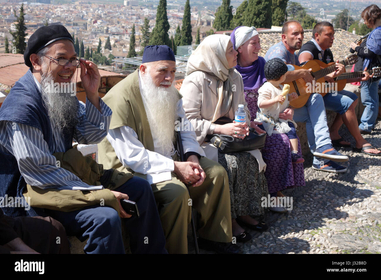 Shaykh Hisham Kabbani prominent Lebanese-American Sufi Muslim in Granada Spain and Hajjah Naziha Adil and family and friends . Stock Photo