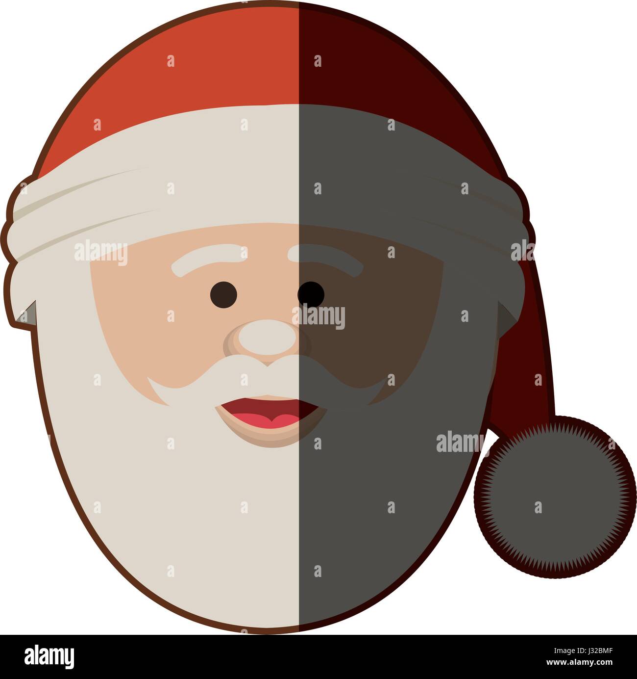 Silhouette Of Santa Claus Face With Christmas Hat In Closeup And