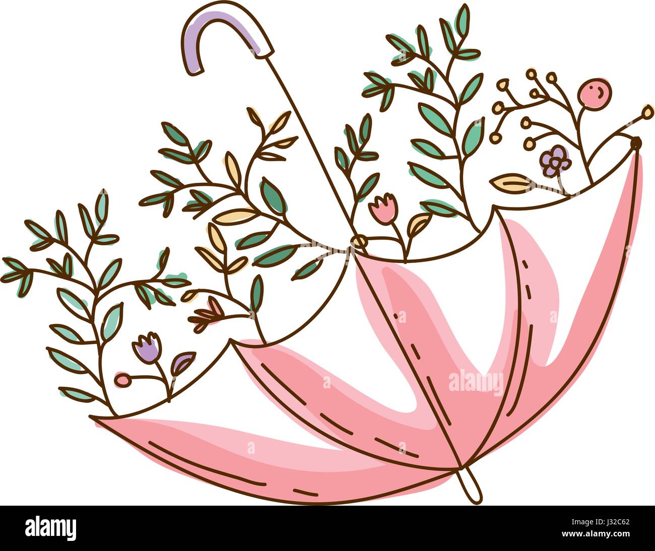 watercolor silhouette of umbrella with plants Stock Vector Image & Art