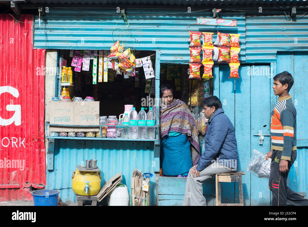 DARJEELING, INDIA - NOVEMBER 28, 2016: Local shop or stall selling snack and drink in Darjeeling, India Stock Photo