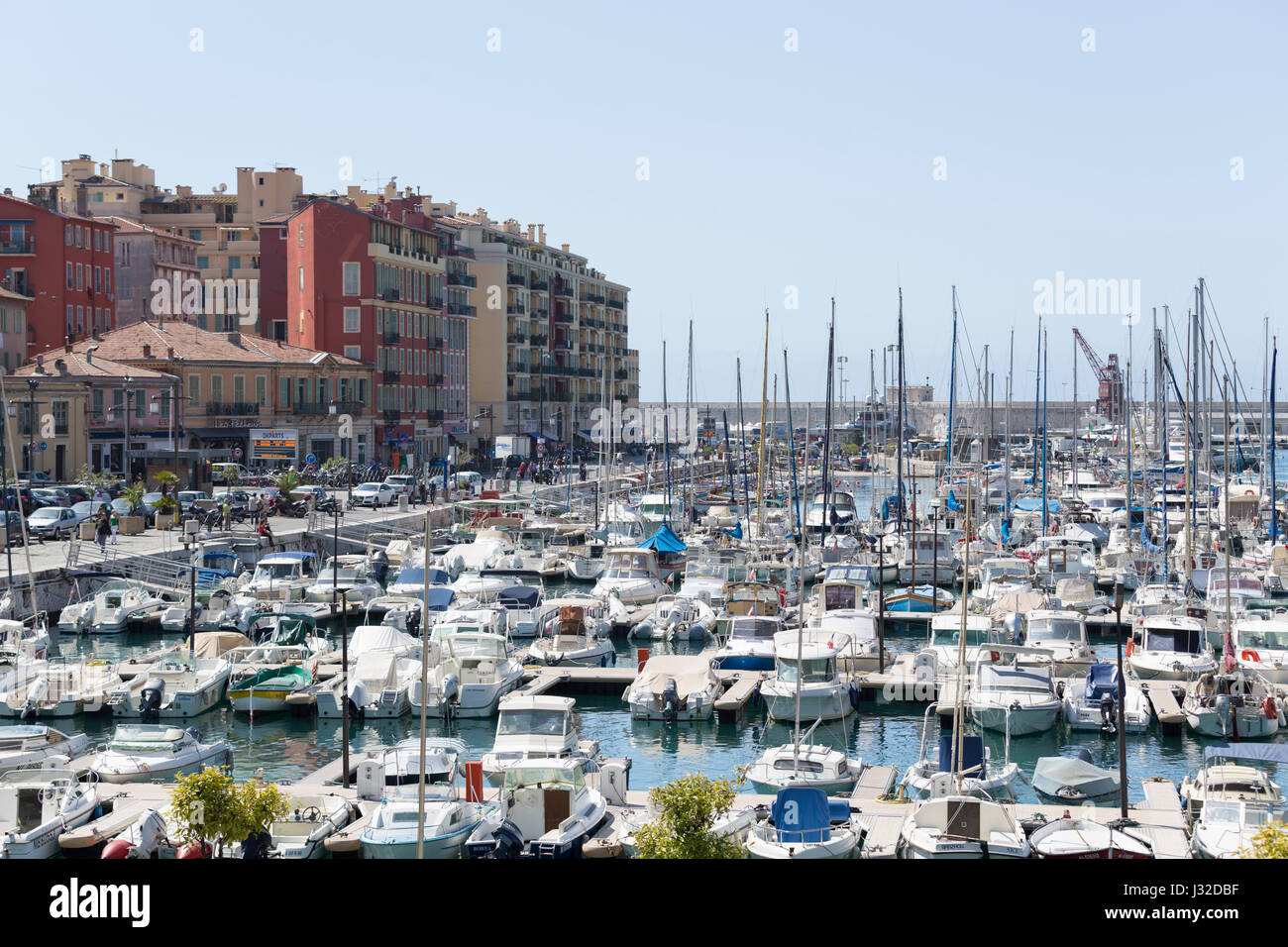 France, Nice, boats and yachts in Nice harbour. Stock Photo