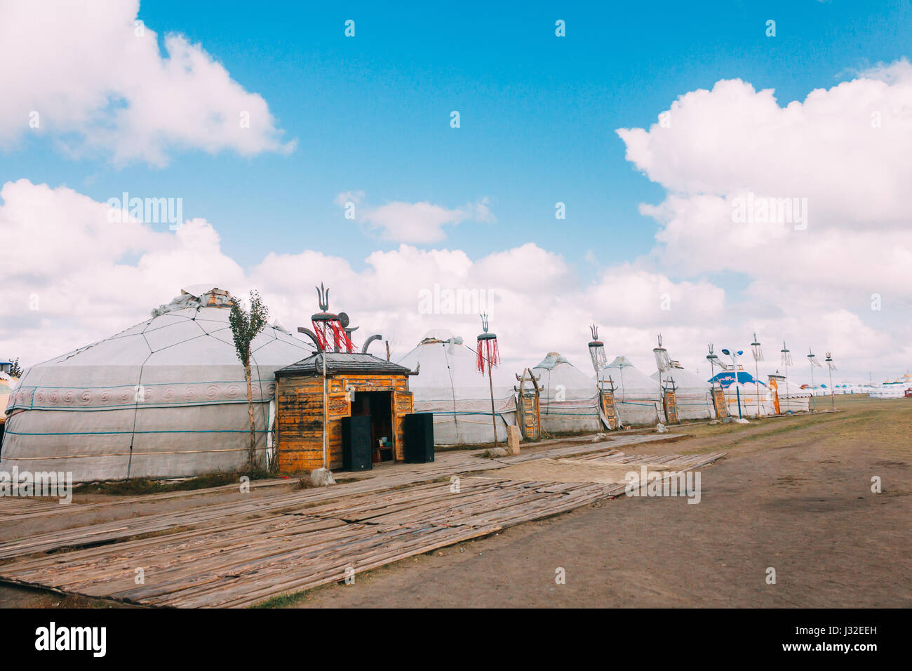 Landscapes of Mongolia, yurts against the backdrop of blue sky Stock ...