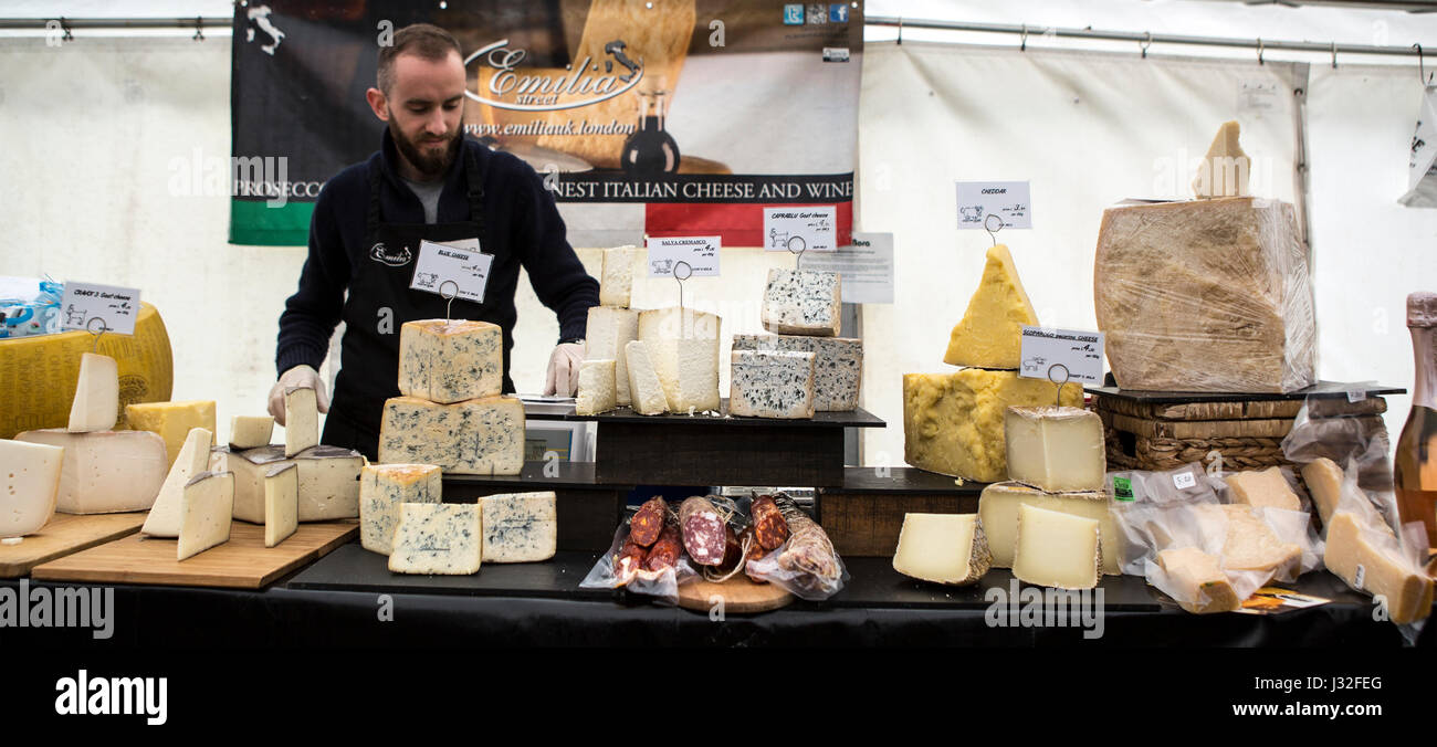 MAPLEDURHAM, UK - MAY 1, 2017: Italian cheese and wine stall at the Mapledurham food festival, Bank Holiday Monday Stock Photo