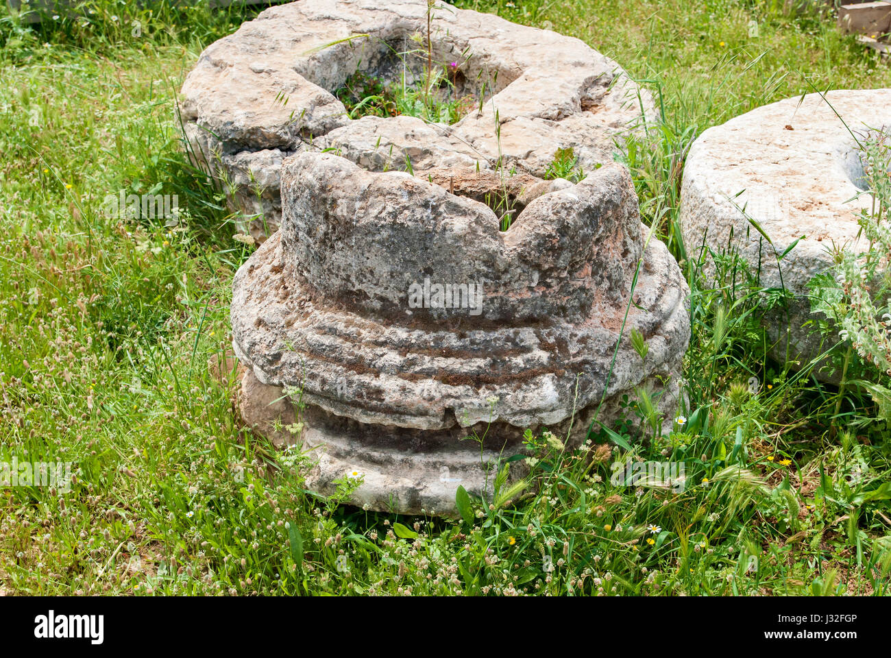 Archeological ruins ancient columns in Beit Guvrin national Park, Israel. Stock Photo