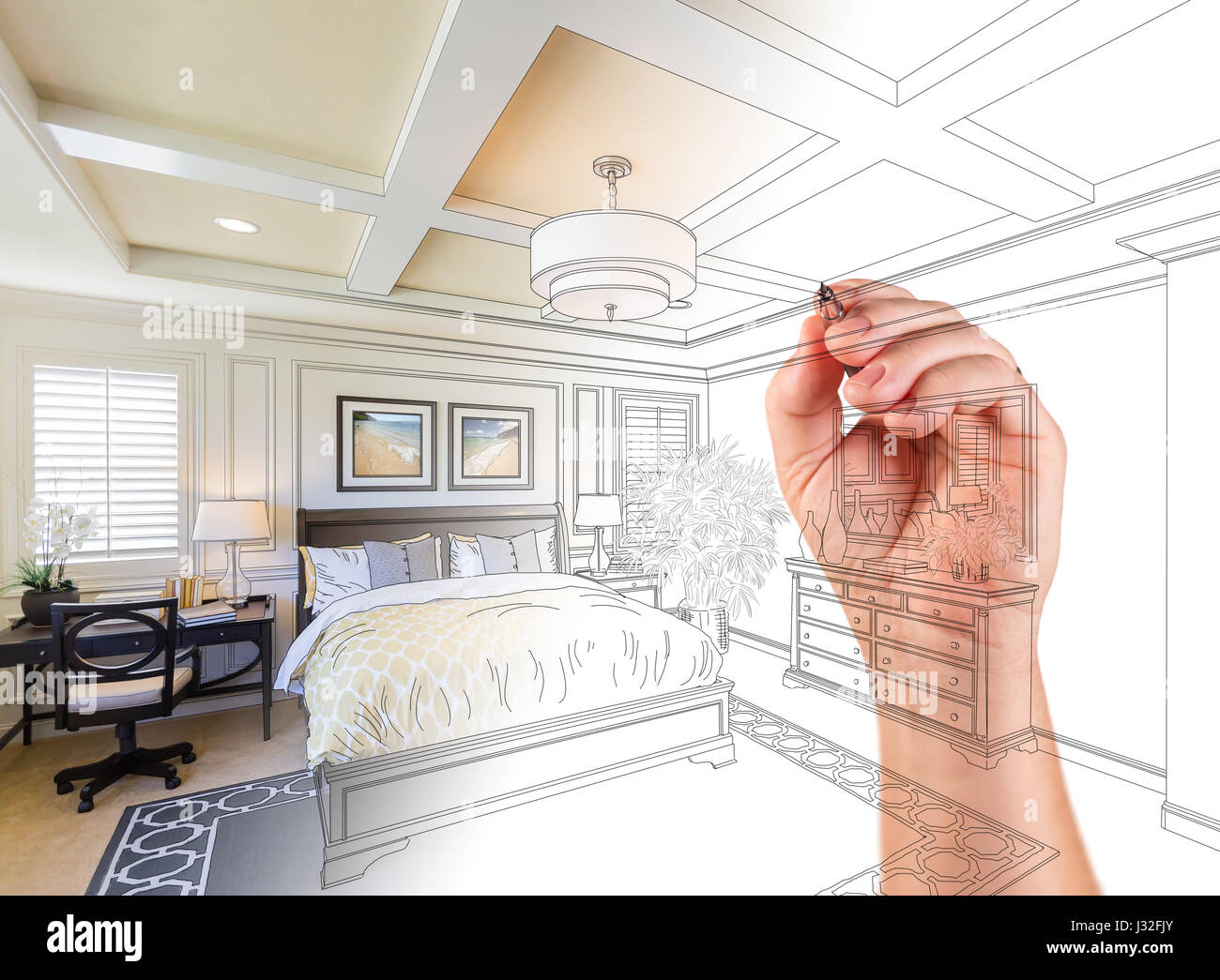 Hand Drawing Custom Master Bedroom Design With Gradation