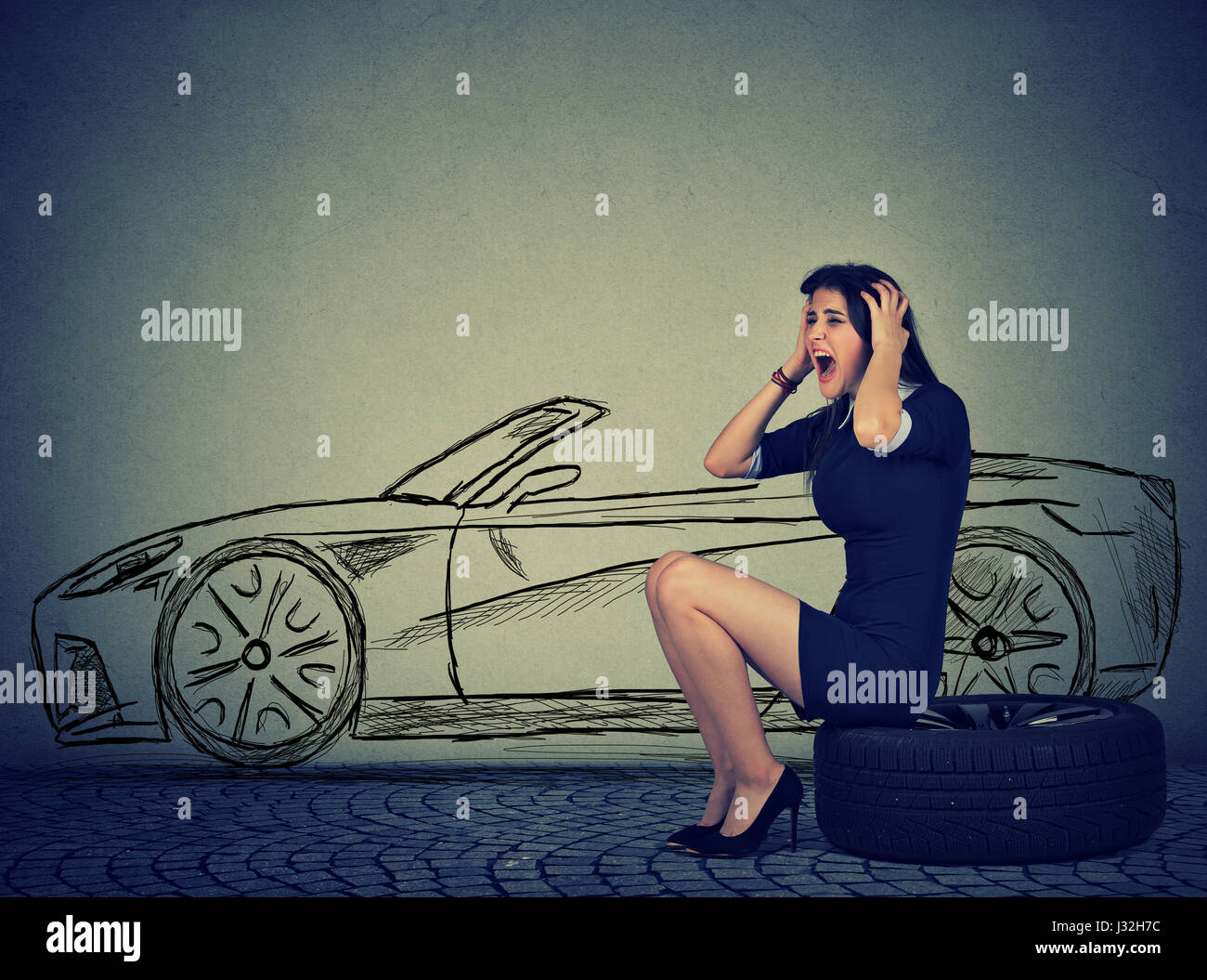 Flat tire woman hires stock photography and images Alamy