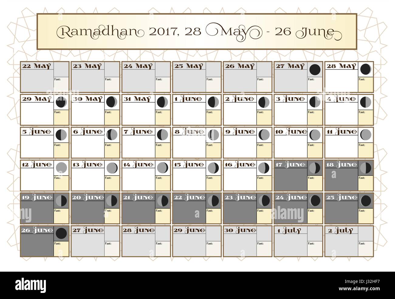 Ramadan calendar 2017, 28th May. Check date choice. Includes fasting — free download