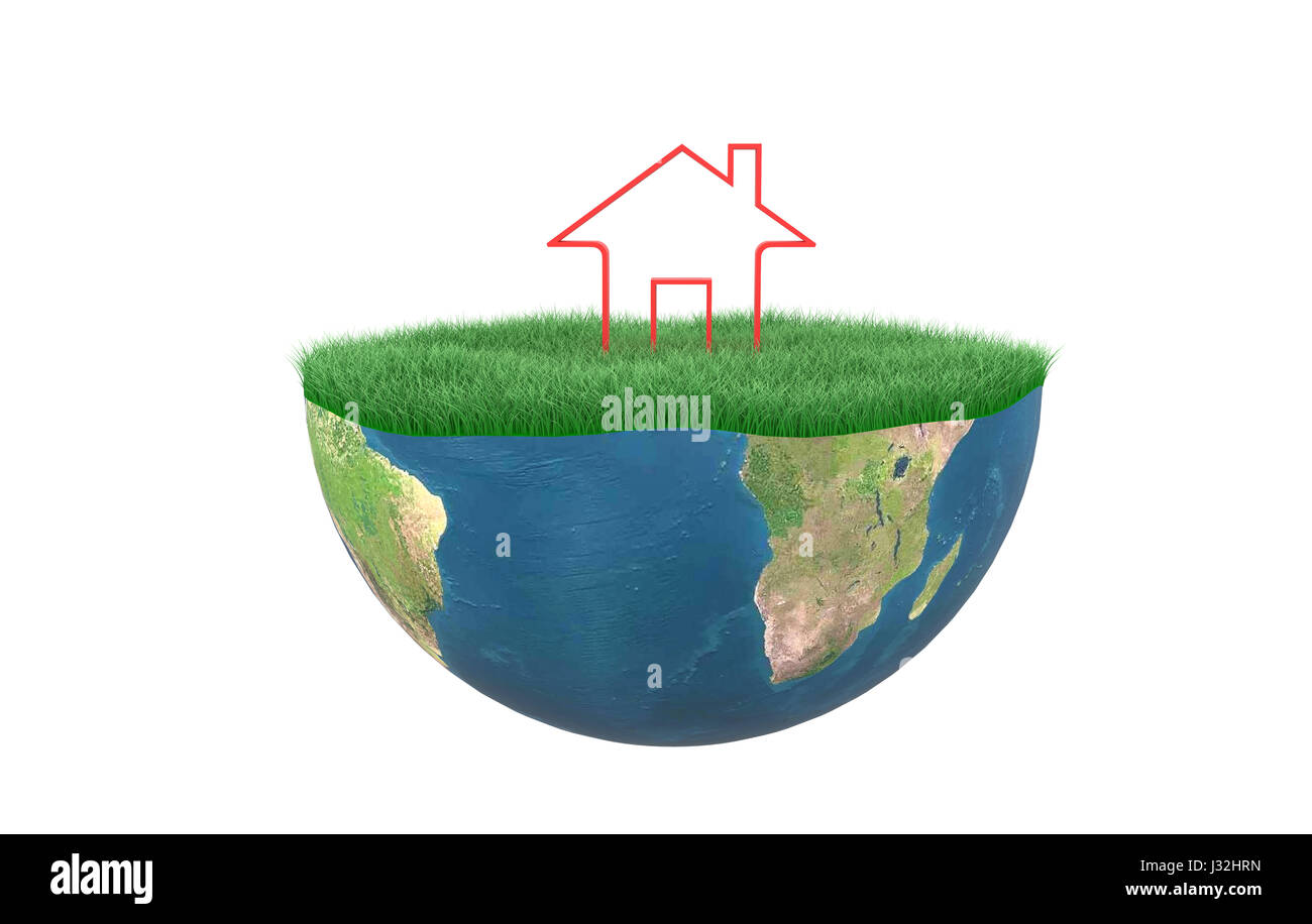 3D Home with Grass Land Stock Photo
