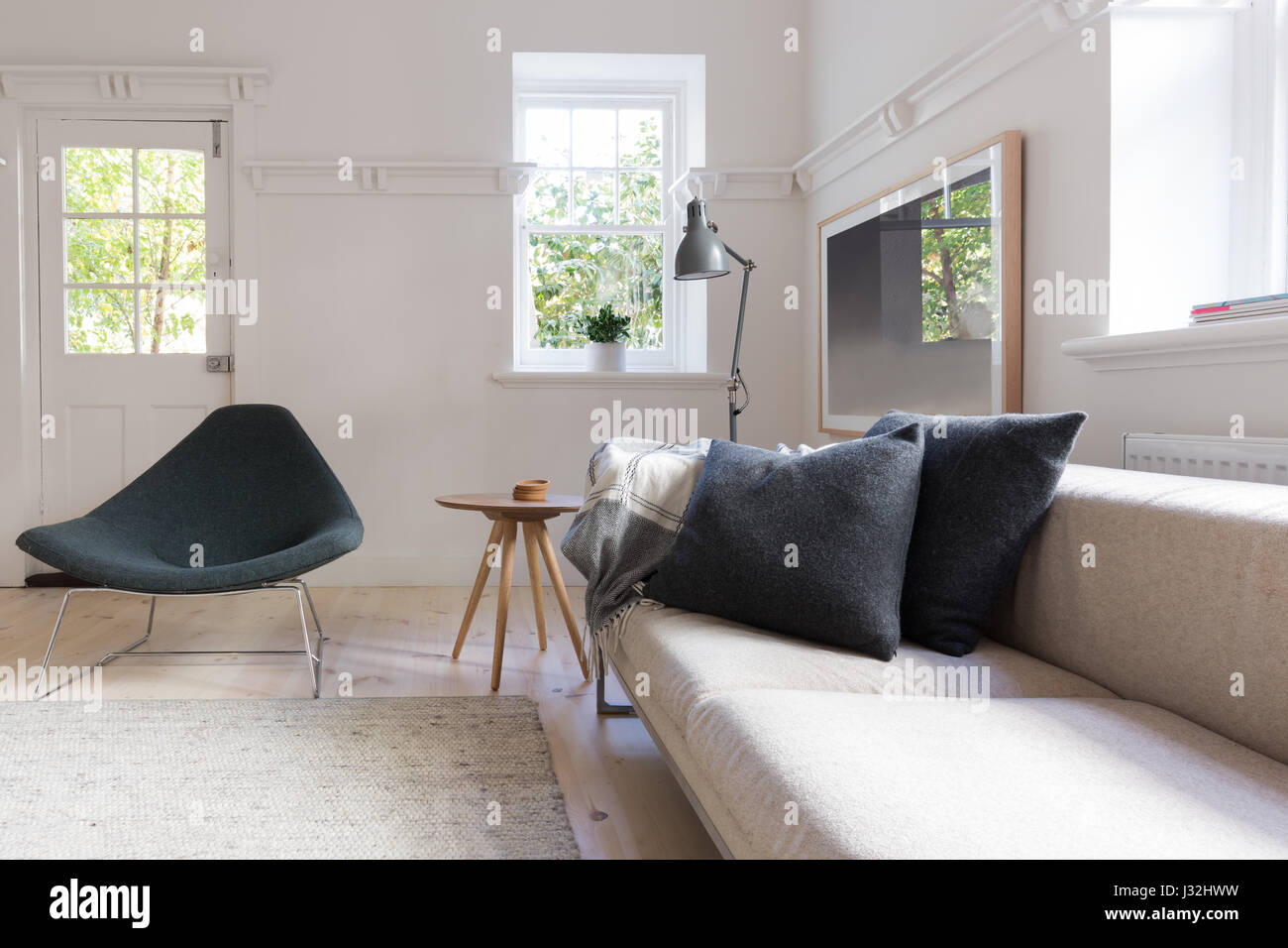 Horizontal of luxury neutral interior designed living room Stock Photo