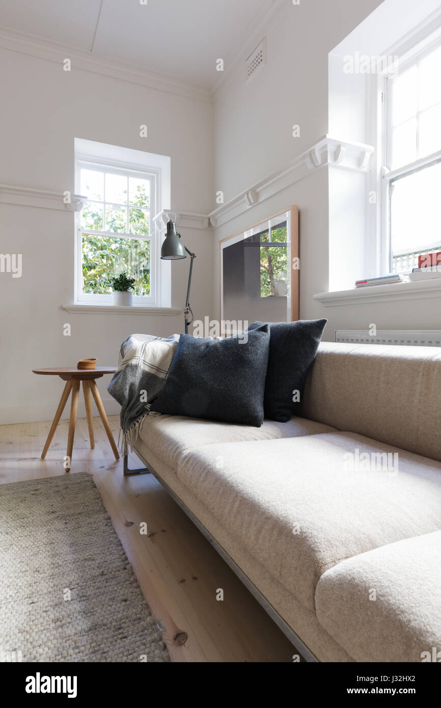 Vertical of luxury neutral interior designed living room Stock Photo