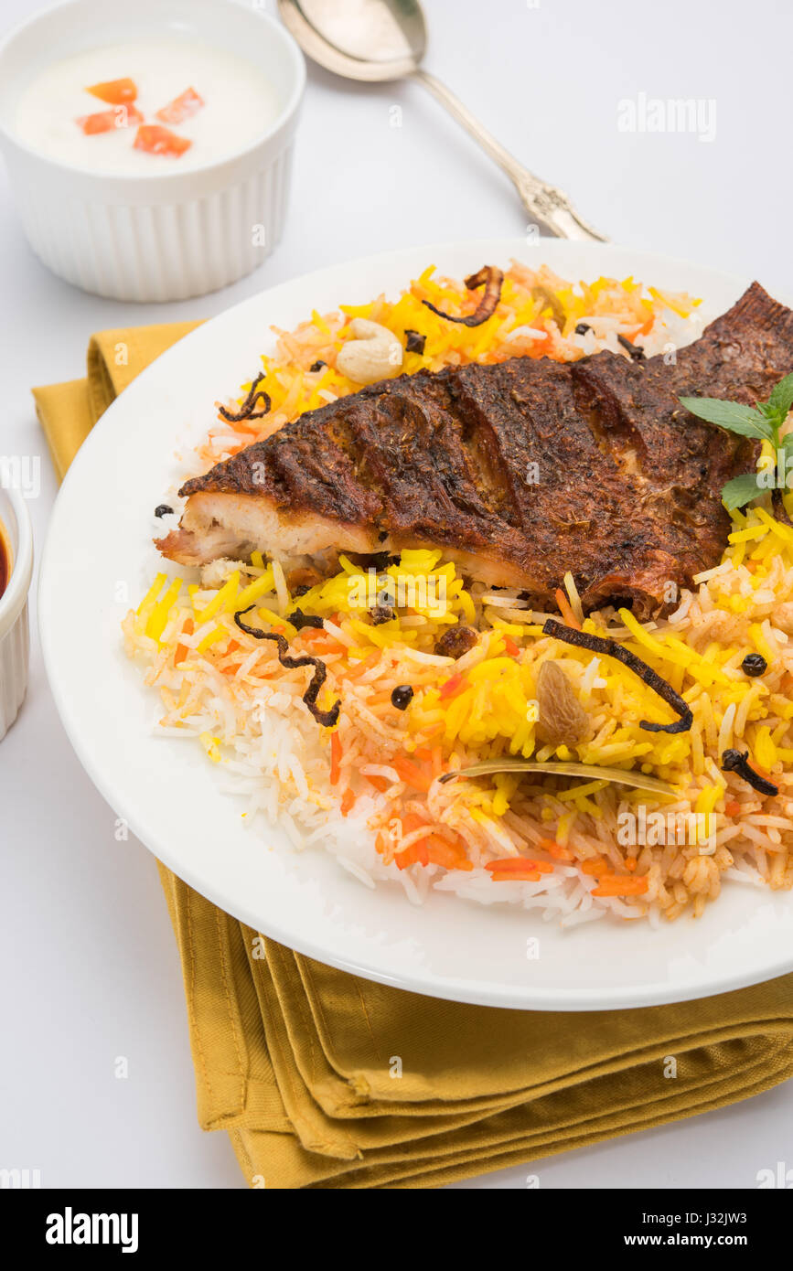 Fish Biryani or fish Rice - Popular Indian non-vegetarian recipe made ...
