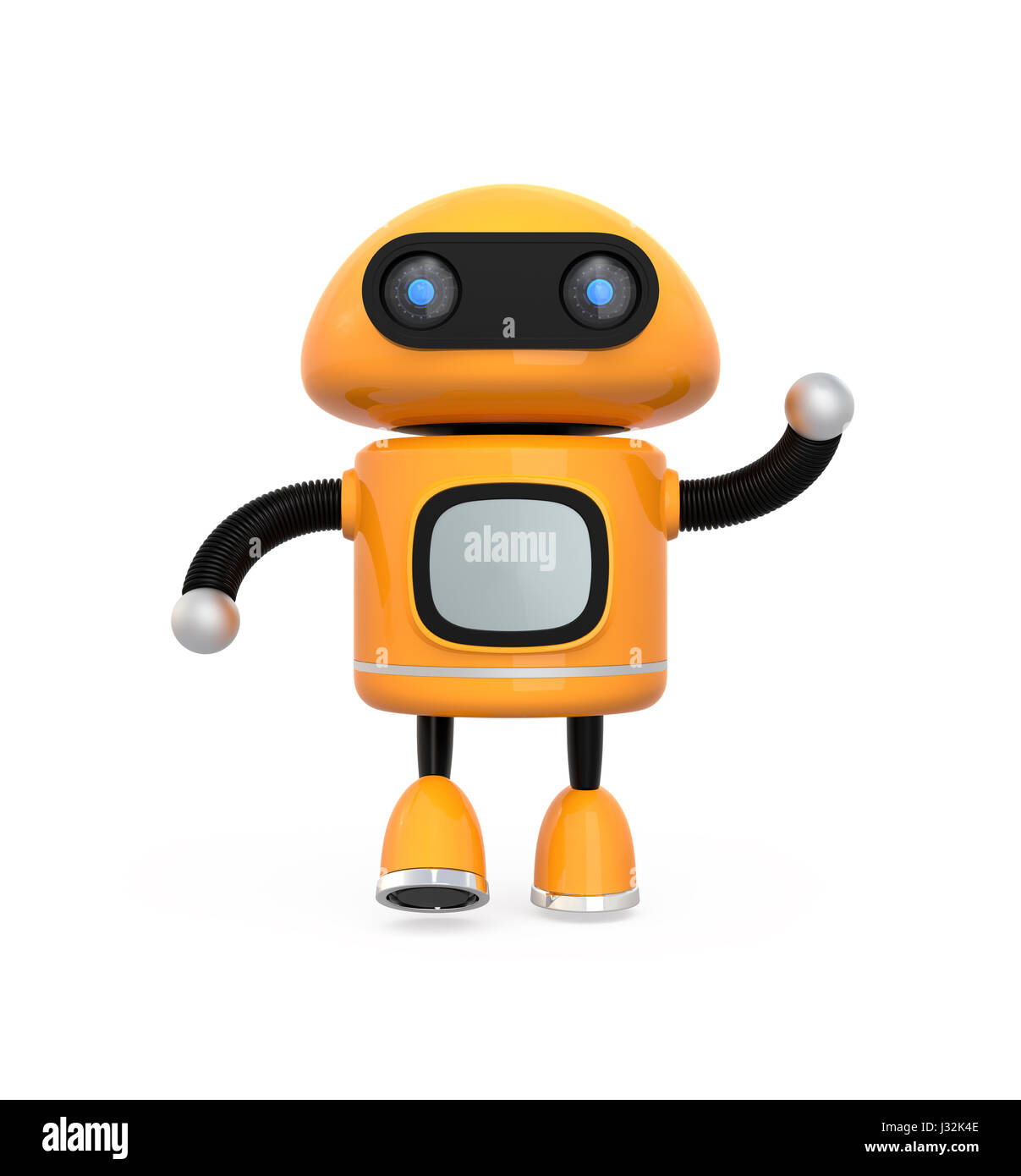 Cute orange robot isolated on white background. 3D rendering image. Stock Photo