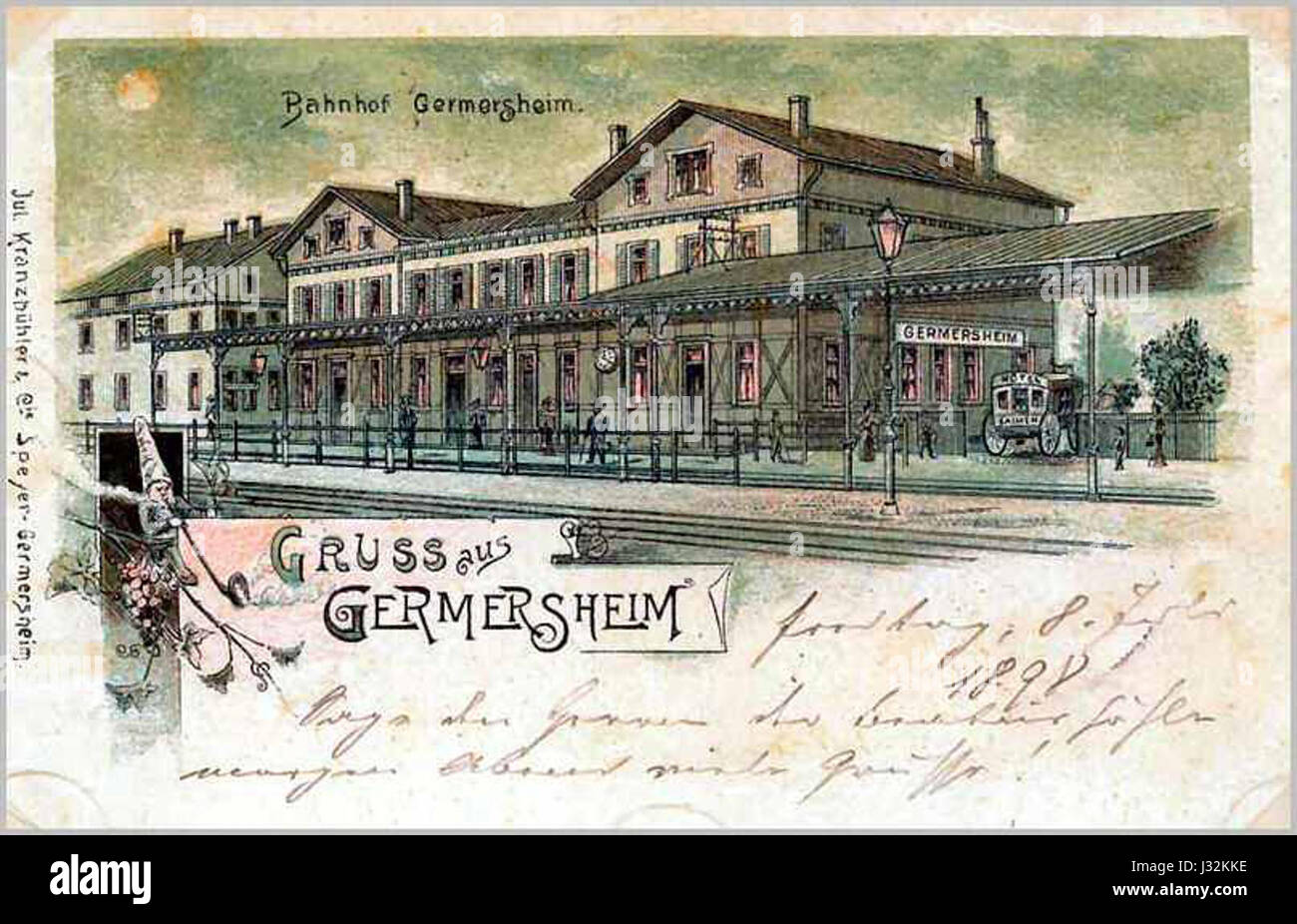 Bahnhof Germersheim postcard (1898) Stock Photo