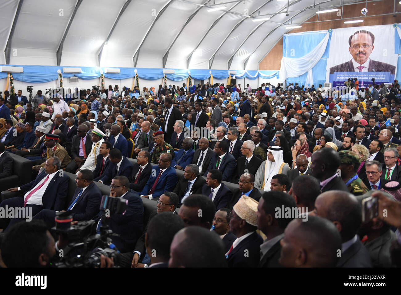 Guests at the inauguration ceremony of the Somalia's newly elected President Mohamed Abdullahi Farmaajo in Mogadishu on February 22, 2017. AMISOM Photo / Ilyas Ahmed Stock Photo