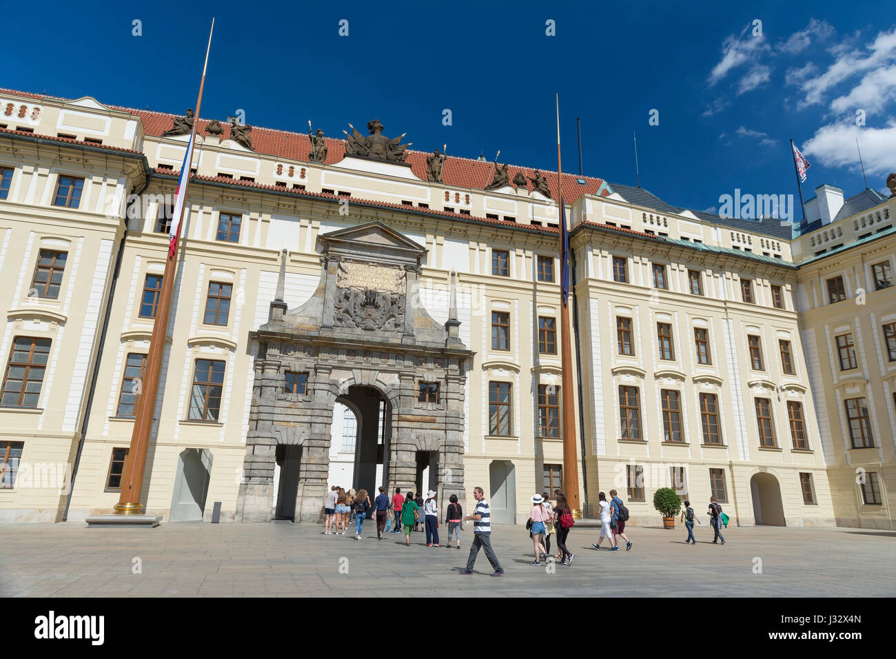 PRAGUE, CZECH REPUBLIC, JULY 7, 2016: People around the Presidential Building inside Prague Castle Complex, famous landmark at Prague, Czech Republic Stock Photo
