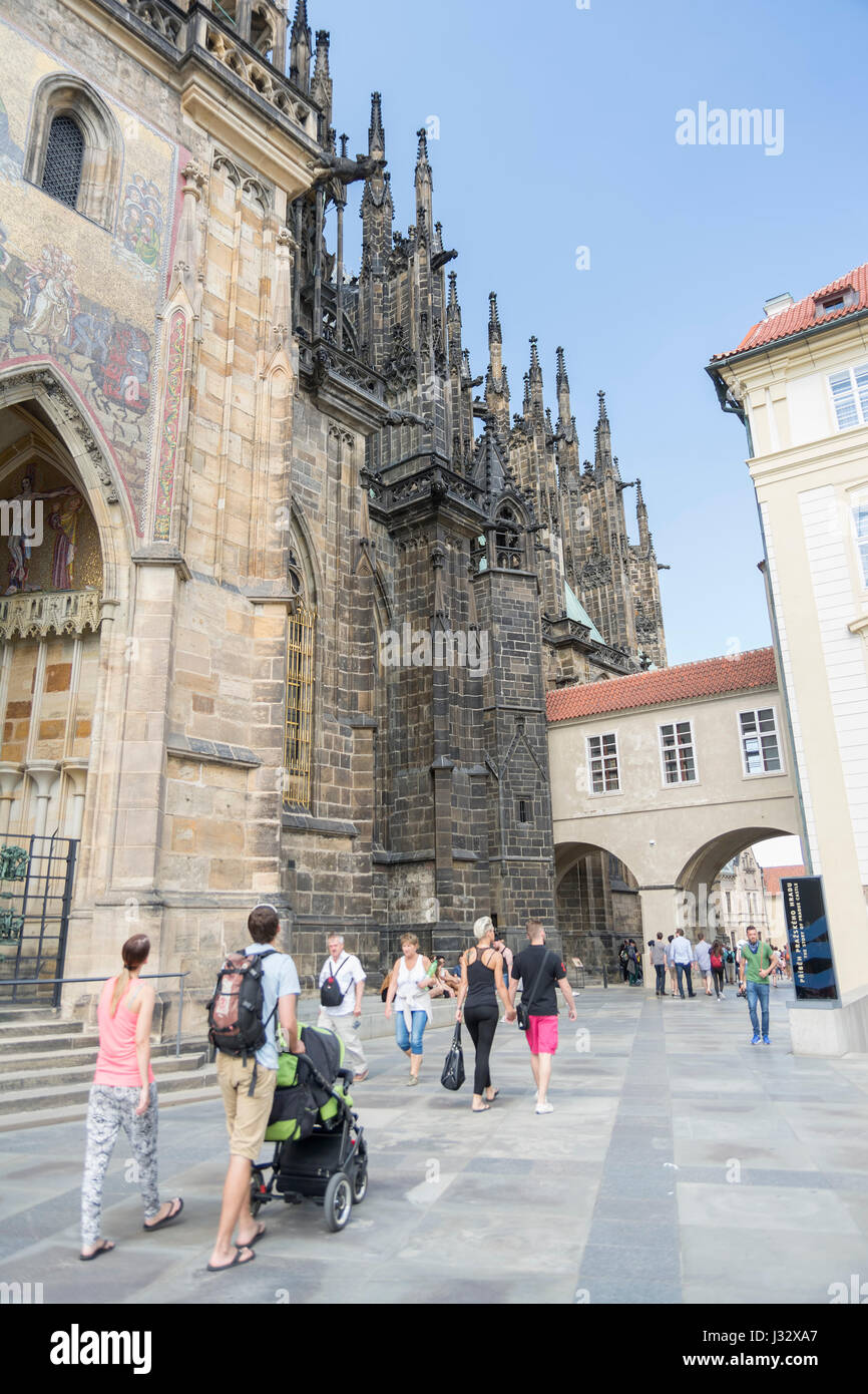 PRAGUE, CZECH REPUBLIC, JULY 7, 2016: People walking inside Prague Castle Complex,  dating from the 9th century. Stock Photo